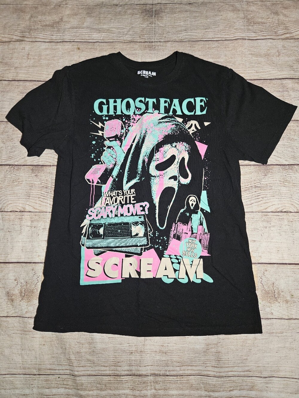Scream ghost face horror What's Your Favorite Scary Movie graphic tee shirt